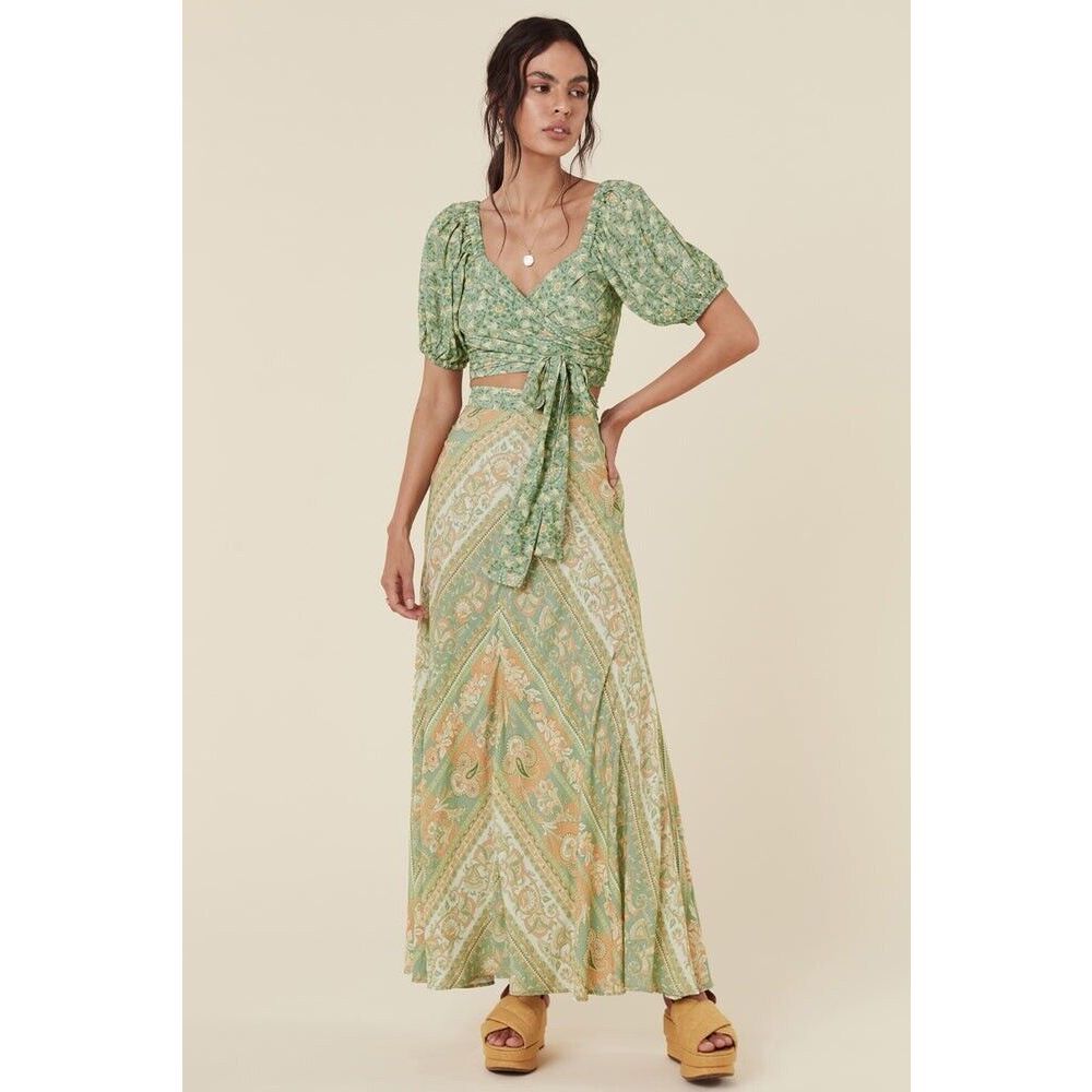 Spell Madame Peacock Maxi Skirt Emerald Size Xs
